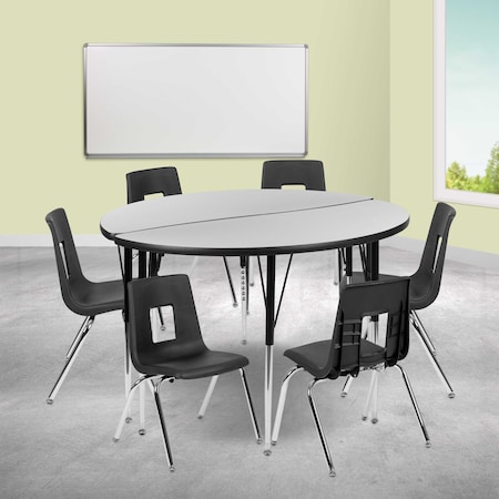 Flash Furniture 47.5 W, 48 L, 30.25 H, Chrome, Laminate, Particleboard, Plastic, Steel XU-GRP-16CH-A48-HCIRC-GY-T-A-GG